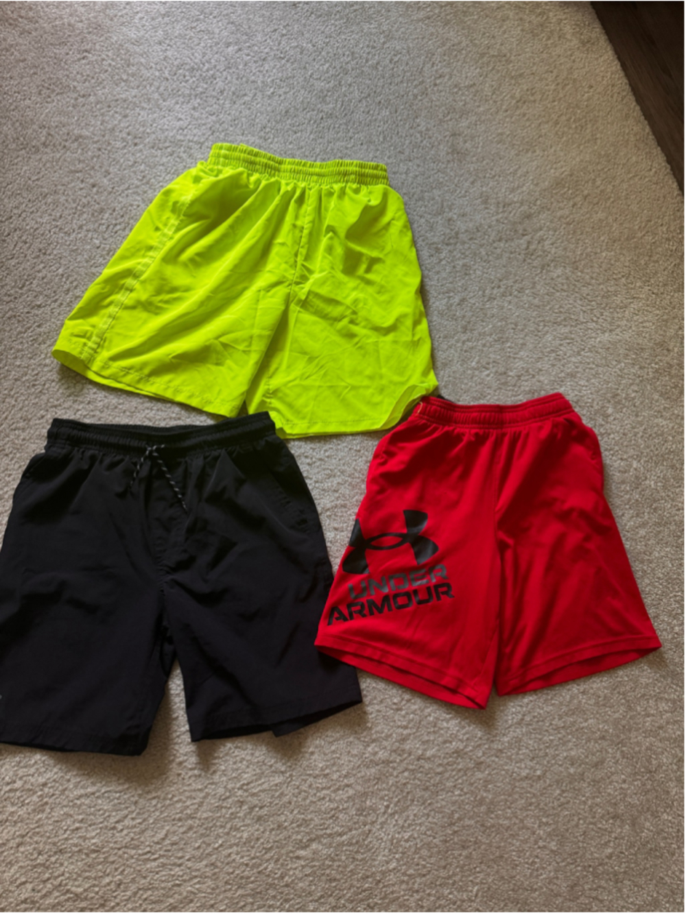 Boys Under Armour & Nike Athletic Shorts Set - Size M, L & XL- Neon, Black, Red